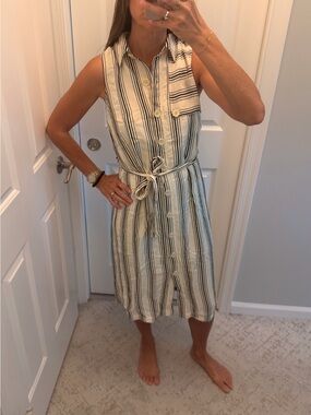 Anthropologie Sleeveless Striped Midi Dress in White and Black